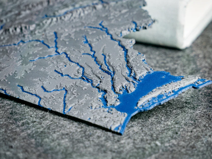 Bản đồ địa hình tiểu bang Virginia, Mỹ (VA) tích hợp sông ngòi in 3D - Image 13