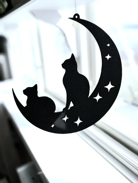 Mèo và mặt trăng, đồ trang trí treo tường/cửa sổ - Image 3