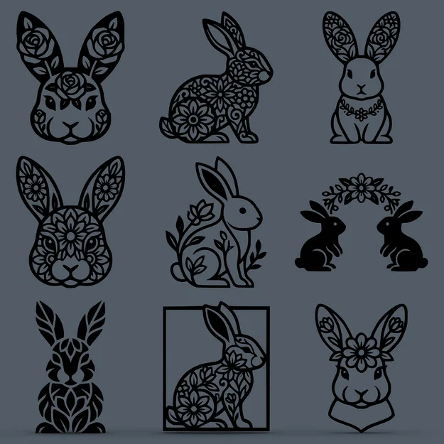 Bộ Sưu Tập Thỏ Phục Sinh Họa Tiết Hoa – 9 Mẫu Relief Trang Trí Cho CNC / Laser / In 3D - Image 2