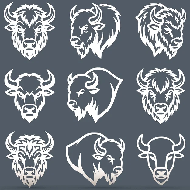 Bộ sưu tập 9 mẫu đầu Bò tót & Trâu rừng phong cách Tribal cho CNC / Laser / In 3D - Image 1