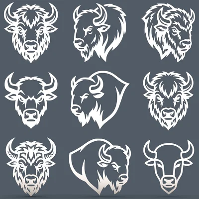 Bộ sưu tập 9 mẫu đầu Bò tót & Trâu rừng phong cách Tribal cho CNC / Laser / In 3D