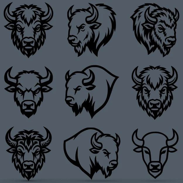 Bộ sưu tập 9 mẫu đầu Bò tót & Trâu rừng phong cách Tribal cho CNC / Laser / In 3D - Image 2