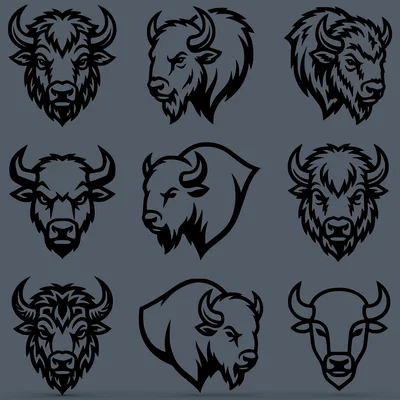 Bộ sưu tập 9 mẫu đầu Bò tót & Trâu rừng phong cách Tribal cho CNC / Laser / In 3D