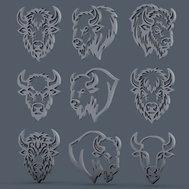 Bộ sưu tập 9 mẫu đầu Bò tót & Trâu rừng phong cách Tribal cho CNC / Laser / In 3D - Image 3