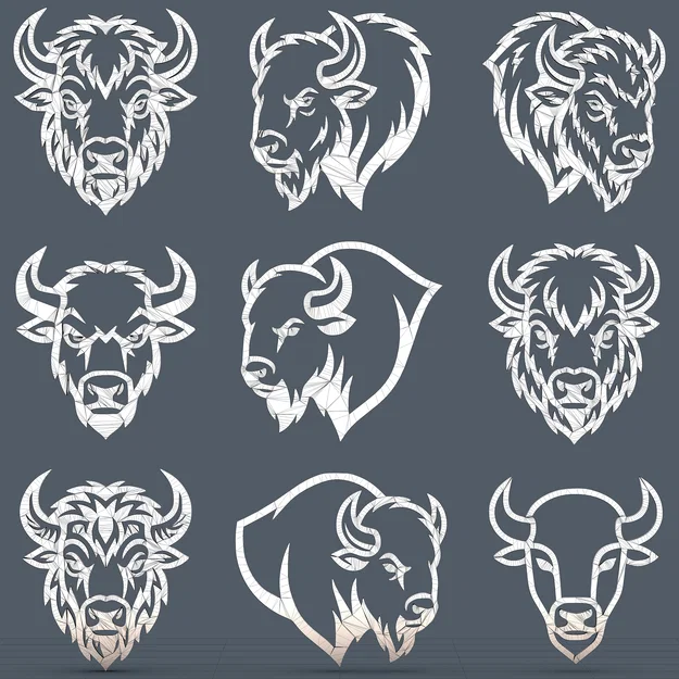 Bộ sưu tập 9 mẫu đầu Bò tót & Trâu rừng phong cách Tribal cho CNC / Laser / In 3D - Image 7