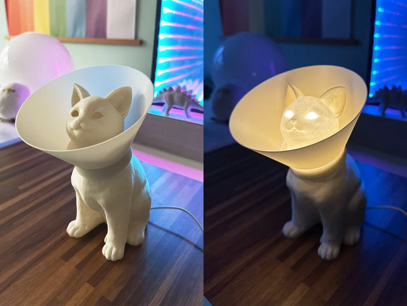 Đèn ngủ hình mèo đeo "loa chống liếm" - Image 1