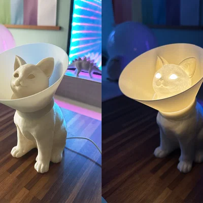 Đèn ngủ hình mèo đeo "loa chống liếm"