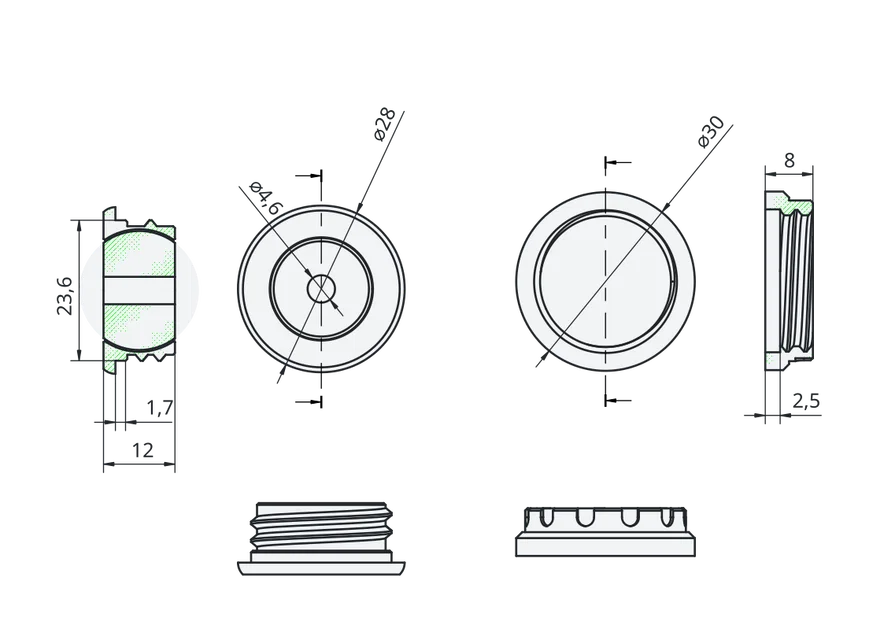Bộ Đầu Nối Ống PTFE Cho Lỗ Khoan 24mm (Print-in-place) - Image 2