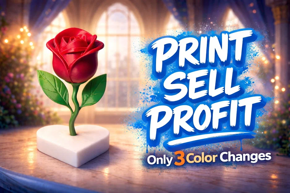 Mô hình hoa hồng 3D trên đế để bàn - Dễ in, chỉ 3 lần đổi màu - Image 1