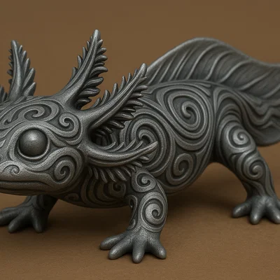 Mô hình tượng Axolotl trang trí với họa tiết xoắn ốc độc đáo
