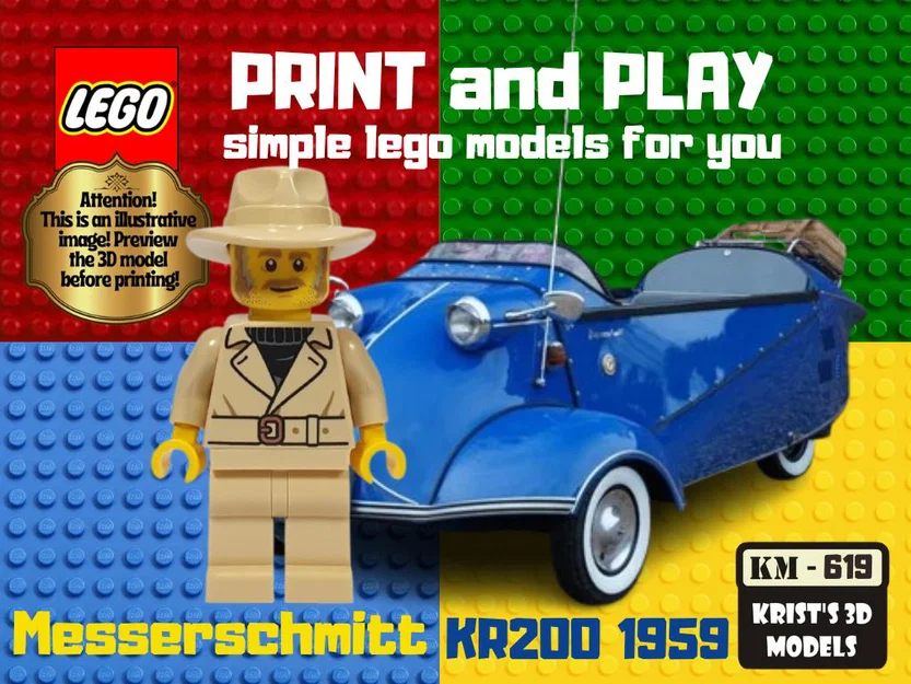 Mô hình 3D xe cổ điển Messerschmitt KR200 phong cách LEGO - Image 1