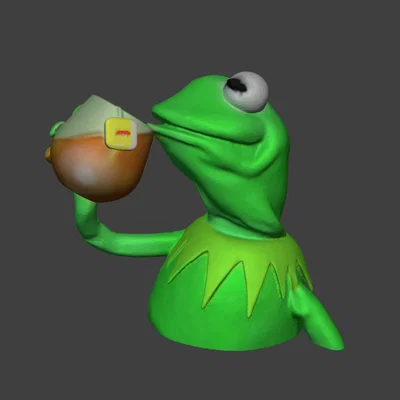 Mô hình 3D Kermit đang nhâm nhi tách trà - Phiên bản tối giản độc đáo