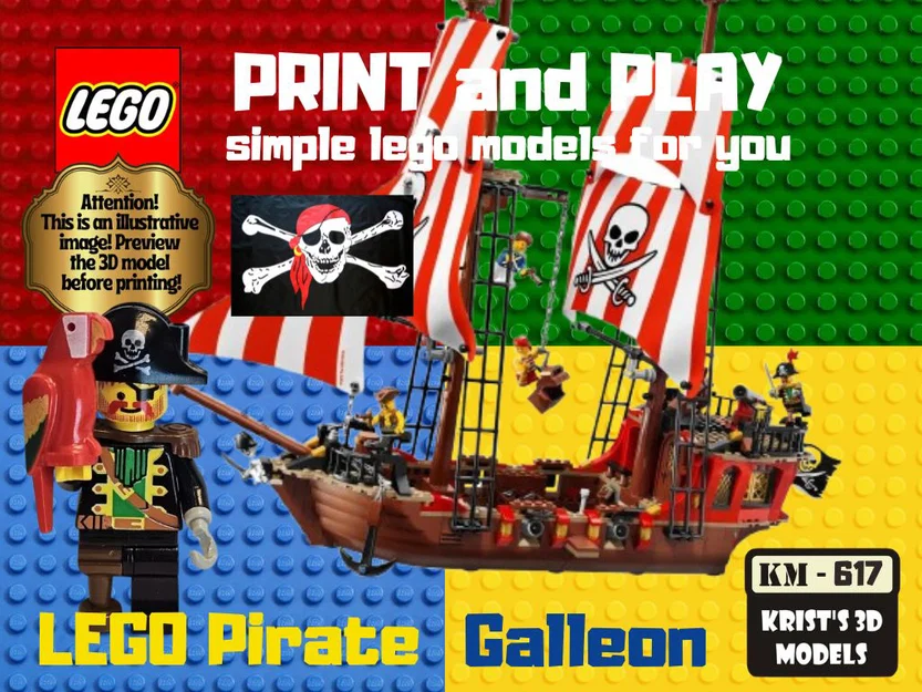 Mô hình tàu hải tặc phong cách LEGO (LEGO Pirate Galleon) in 3D - Image 1
