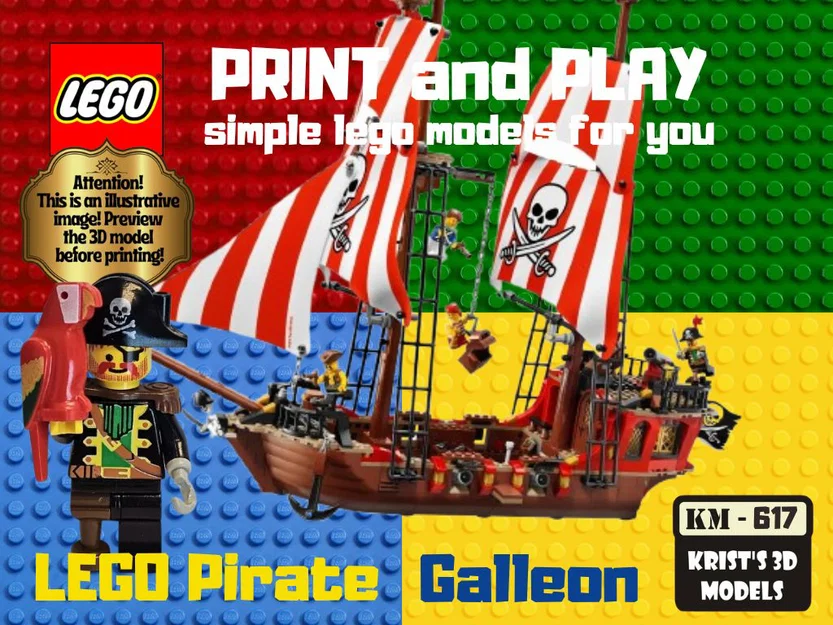Mô hình tàu hải tặc phong cách LEGO (LEGO Pirate Galleon) in 3D - Image 2