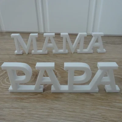 Mô hình trang trí chữ Mama & Papa in 3D cực xinh