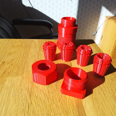 Bộ Collet ER25 kèm Holder, Đai ốc, Adapter M33 và Tay cầm thay nhanh