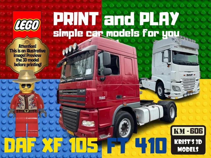 Mô hình in 3D xe đầu kéo DAF XF 105 FT 410 phong cách LEGO - Image 1