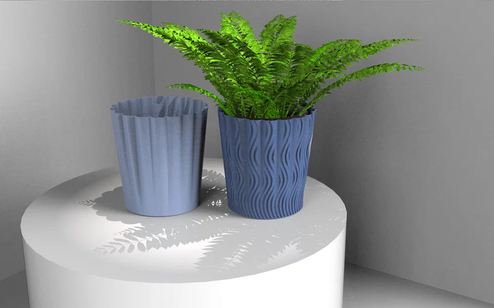 Mẫu chậu cây 3D để bàn: Thiết kế vân sóng và trơn hiện đại - Image 1