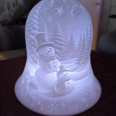 Mẫu in 3D đèn chuông Lithophane hình người tuyết cho Giáng sinh