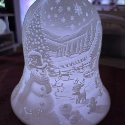 Đèn Chuông Lithophane Người Tuyết Trang Trí Giáng Sinh 3D