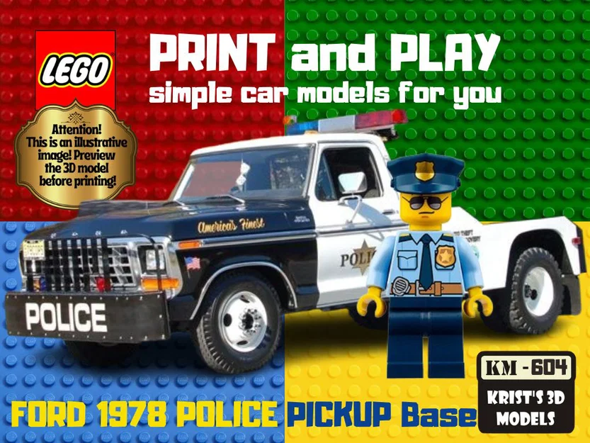Mô hình đế xe bán tải cảnh sát Ford 1978 (phong cách LEGO) - Image 1