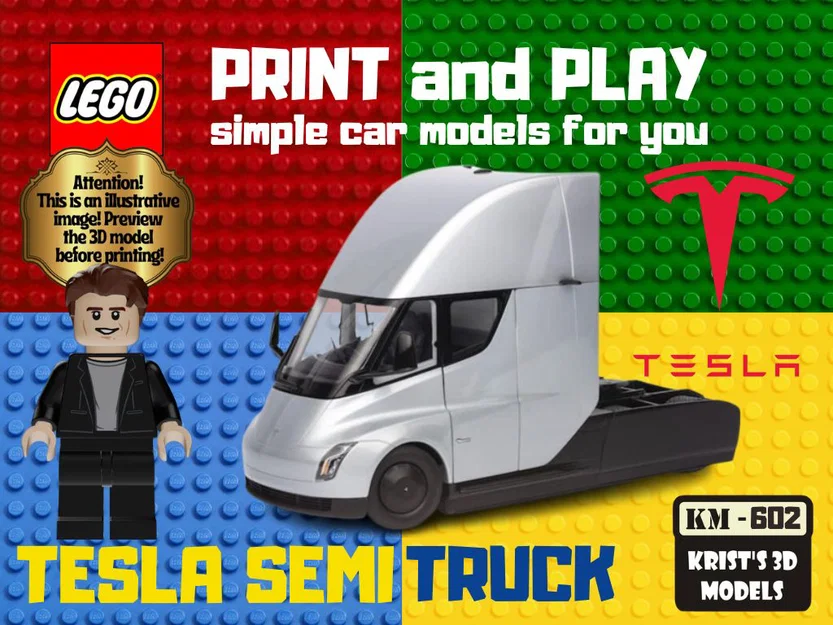 Mô hình xe tải điện Tesla Semi in 3D tương thích với LEGO - Image 1