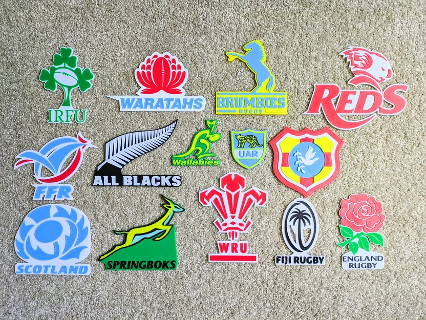 Bộ sưu tập logo các đội bóng bầu dục (Rugby) in 3D đa màu sắc - Image 1