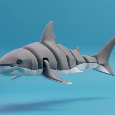 Mô hình cá mập trắng lớn khớp nối (in đơn màu & đa màu)