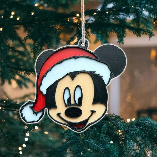 Đồ trang trí cây thông Noel hình chuột Mickey đội mũ ông già Noel - Image 1