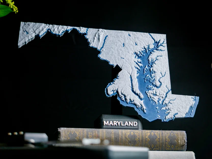 Bản đồ địa hình Maryland, USA (MD) cùng sông ngòi in 3D - Image 1