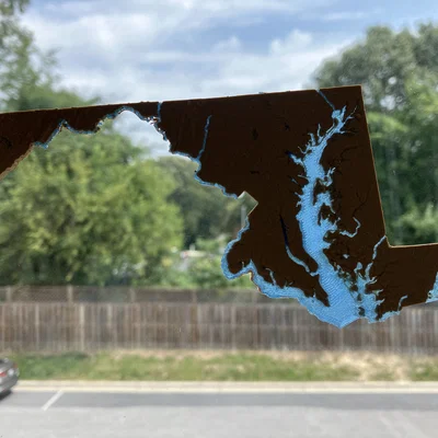 Bản đồ địa hình Maryland, USA (MD) cùng sông ngòi in 3D