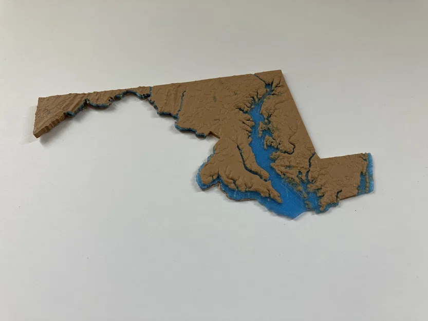 Bản đồ địa hình Maryland, USA (MD) cùng sông ngòi in 3D - Image 4