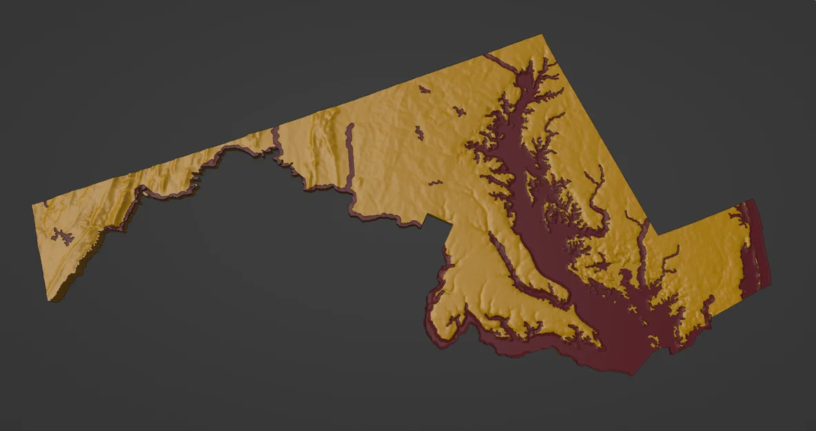 Bản đồ địa hình Maryland, USA (MD) cùng sông ngòi in 3D - Image 6