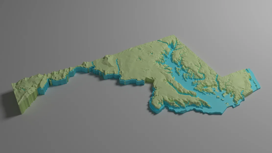 Bản đồ địa hình Maryland, USA (MD) cùng sông ngòi in 3D - Image 7