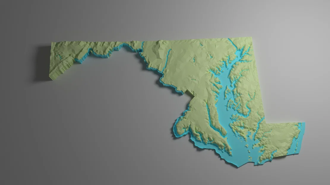 Bản đồ địa hình Maryland, USA (MD) cùng sông ngòi in 3D - Image 8