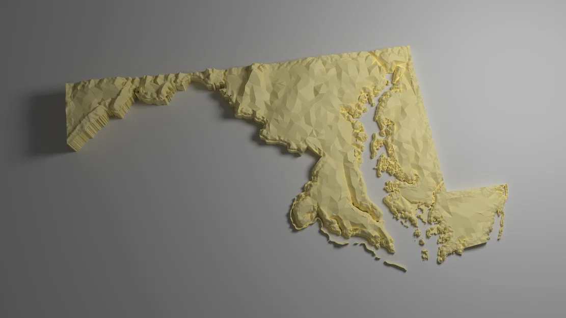 Bản đồ địa hình Maryland, USA (MD) cùng sông ngòi in 3D - Image 9