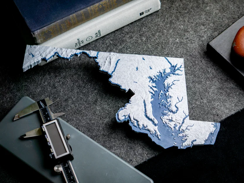Bản đồ địa hình Maryland, USA (MD) cùng sông ngòi in 3D - Image 16