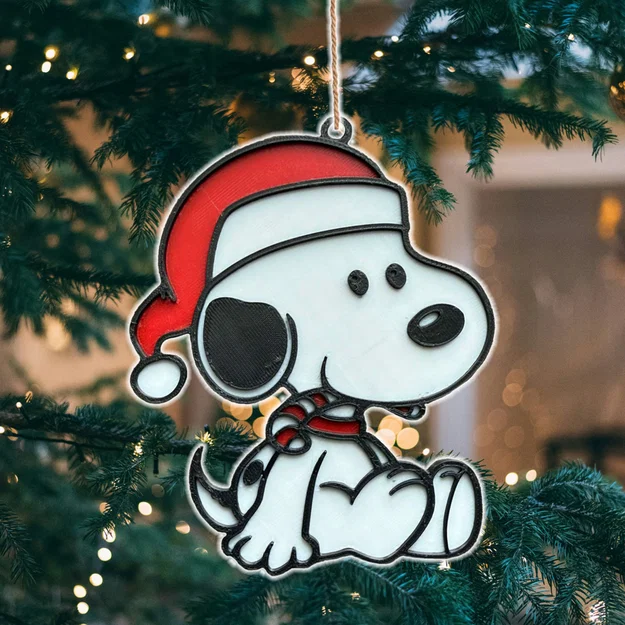 Mô hình Snoopy Giáng sinh đội nón ông già Noel trang trí cây thông - Image 1