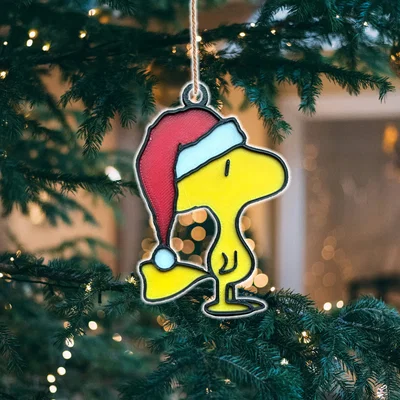 Mô hình trang trí cây thông Noel: Woodstock đội nón ông già Noel