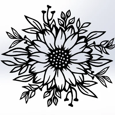 Tranh treo tường hoa hướng dương, nghệ thuật đường nét hoa hướng dương