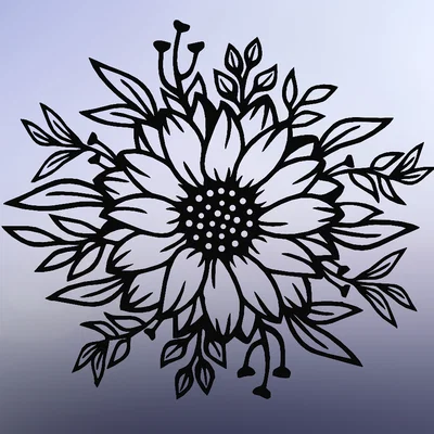 Tranh treo tường hoa hướng dương, nghệ thuật đường nét hoa hướng dương