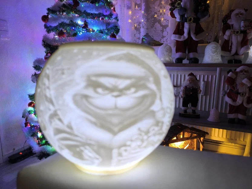 Tô đèn Lithophane Grinch 3D - Đồ trang trí Giáng sinh độc đáo - Image 1