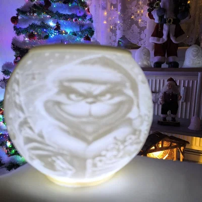 Tô đèn Lithophane Grinch 3D - Đồ trang trí Giáng sinh độc đáo