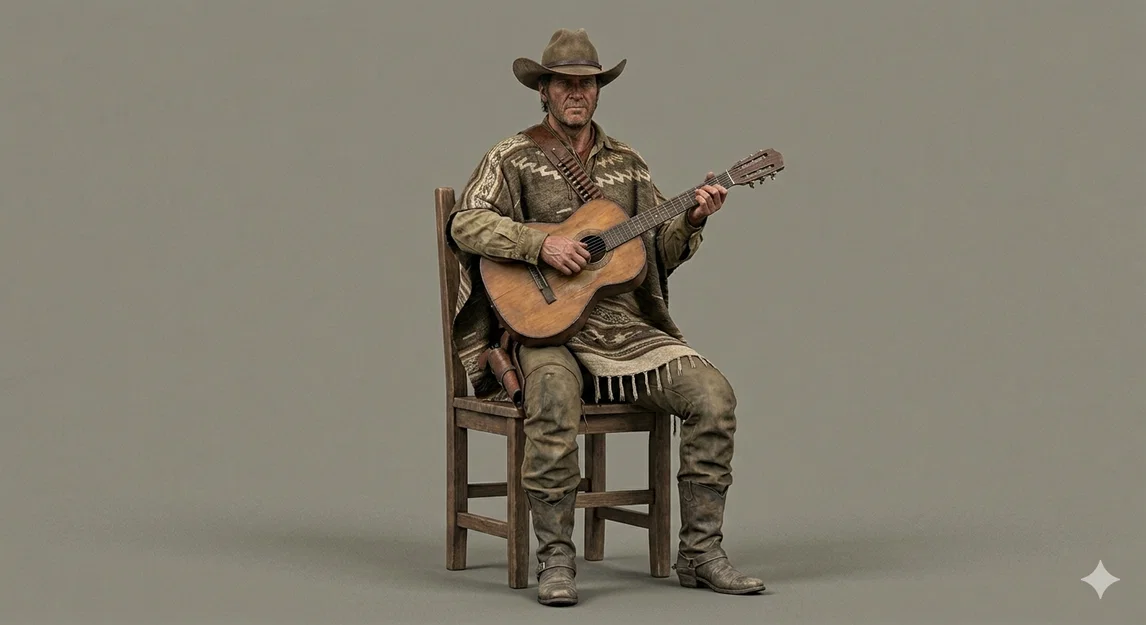 Mô hình 3D Cowboy chơi đàn guitar - Desert Serenade cực chất - Image 1