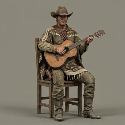 Mô hình 3D Cowboy chơi đàn guitar - Desert Serenade cực chất