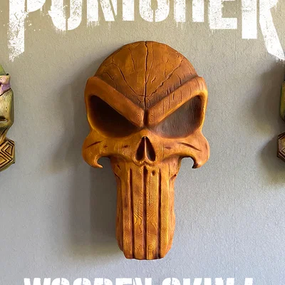 Tượng treo tường đầu lâu Punisher phong cách gỗ (Punisher Wooden Skull Wallart)