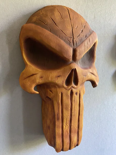 Tượng treo tường đầu lâu Punisher phong cách gỗ (Punisher Wooden Skull Wallart) - Image 2