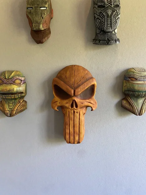 Tượng treo tường đầu lâu Punisher phong cách gỗ (Punisher Wooden Skull Wallart) - Image 4