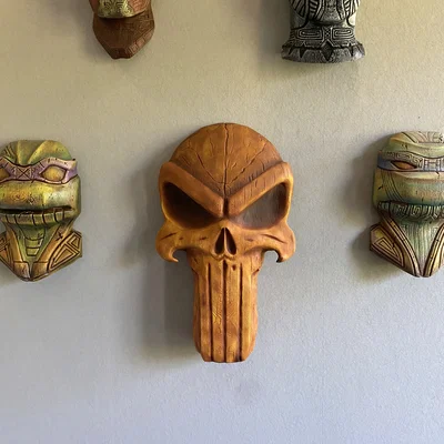 Tượng treo tường đầu lâu Punisher phong cách gỗ (Punisher Wooden Skull Wallart)
