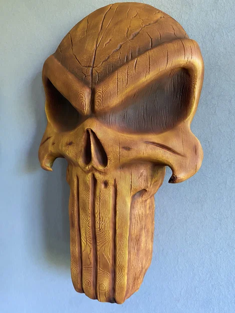Tượng treo tường đầu lâu Punisher phong cách gỗ (Punisher Wooden Skull Wallart) - Image 5